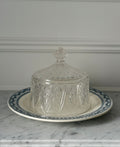 1930s French art deco glass cheese cloche and French transferware plate