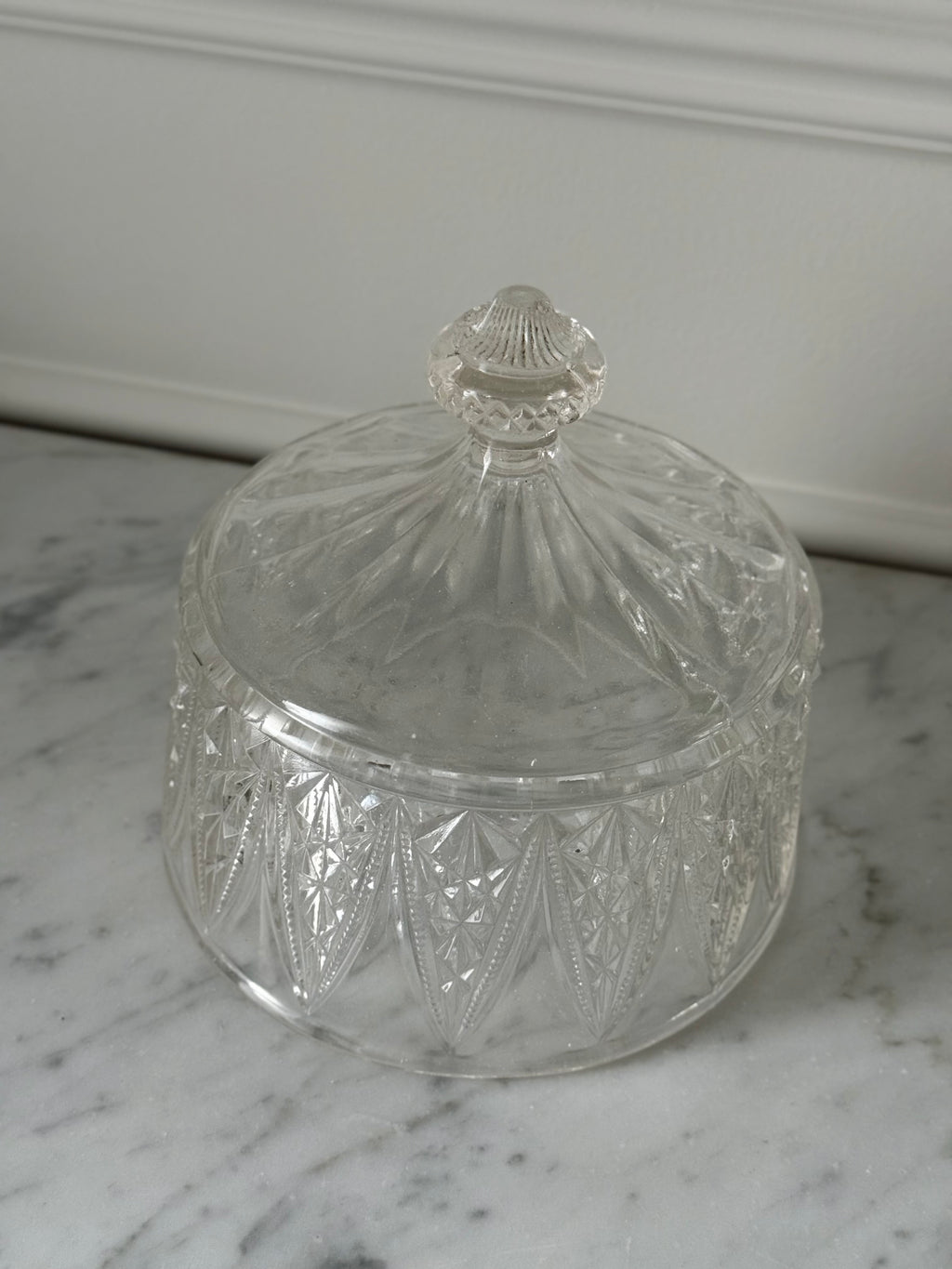 1930s French art deco glass cheese cloche and French transferware plate
