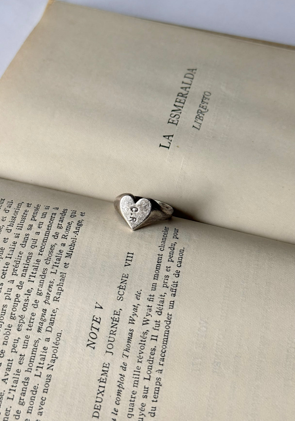 1960s French artisan silver heart signet ring — sculpted cast, stamped “CR”