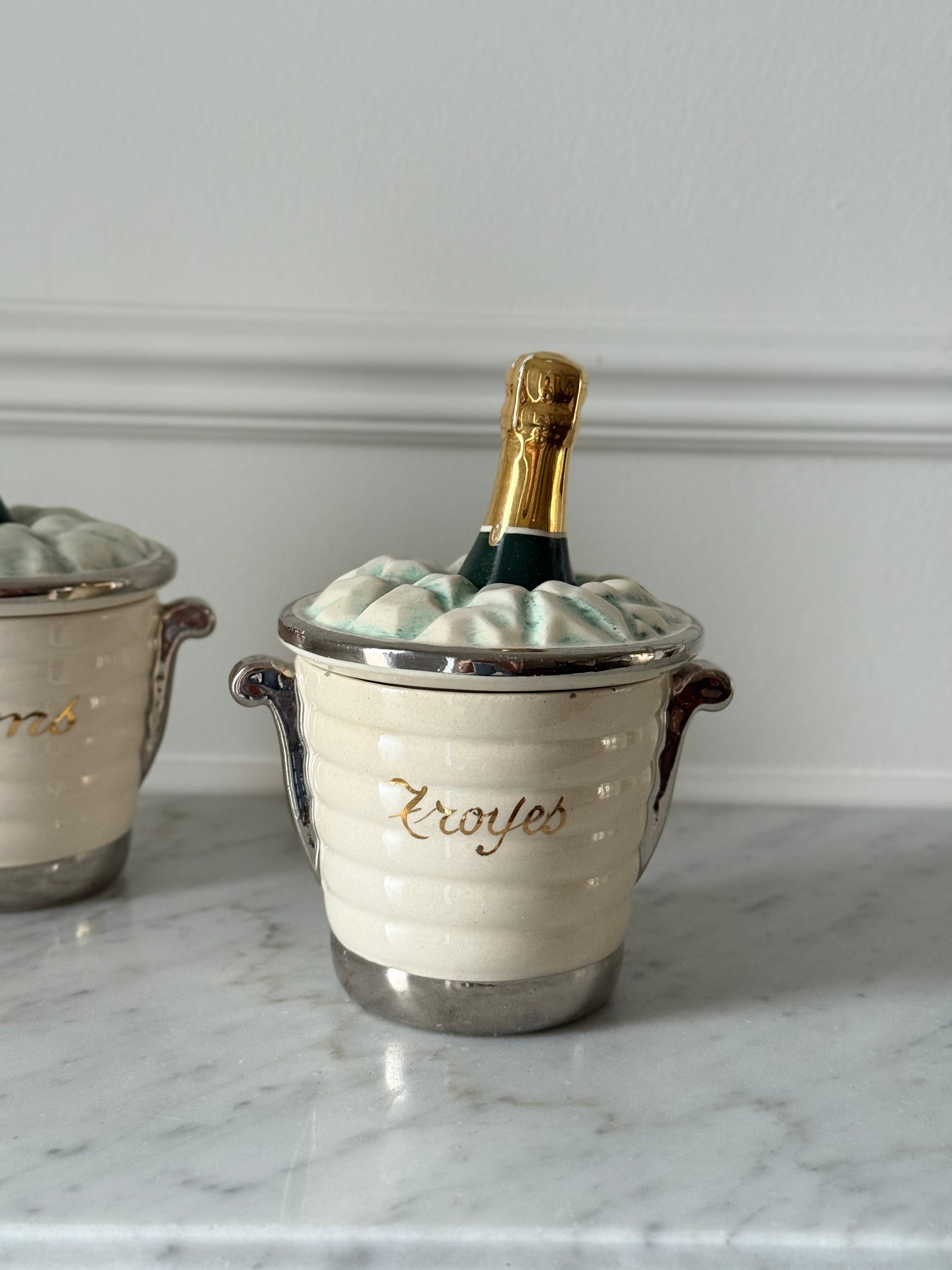 rare 1950s French porcelain souvenir "champagne bucket" condiment jar