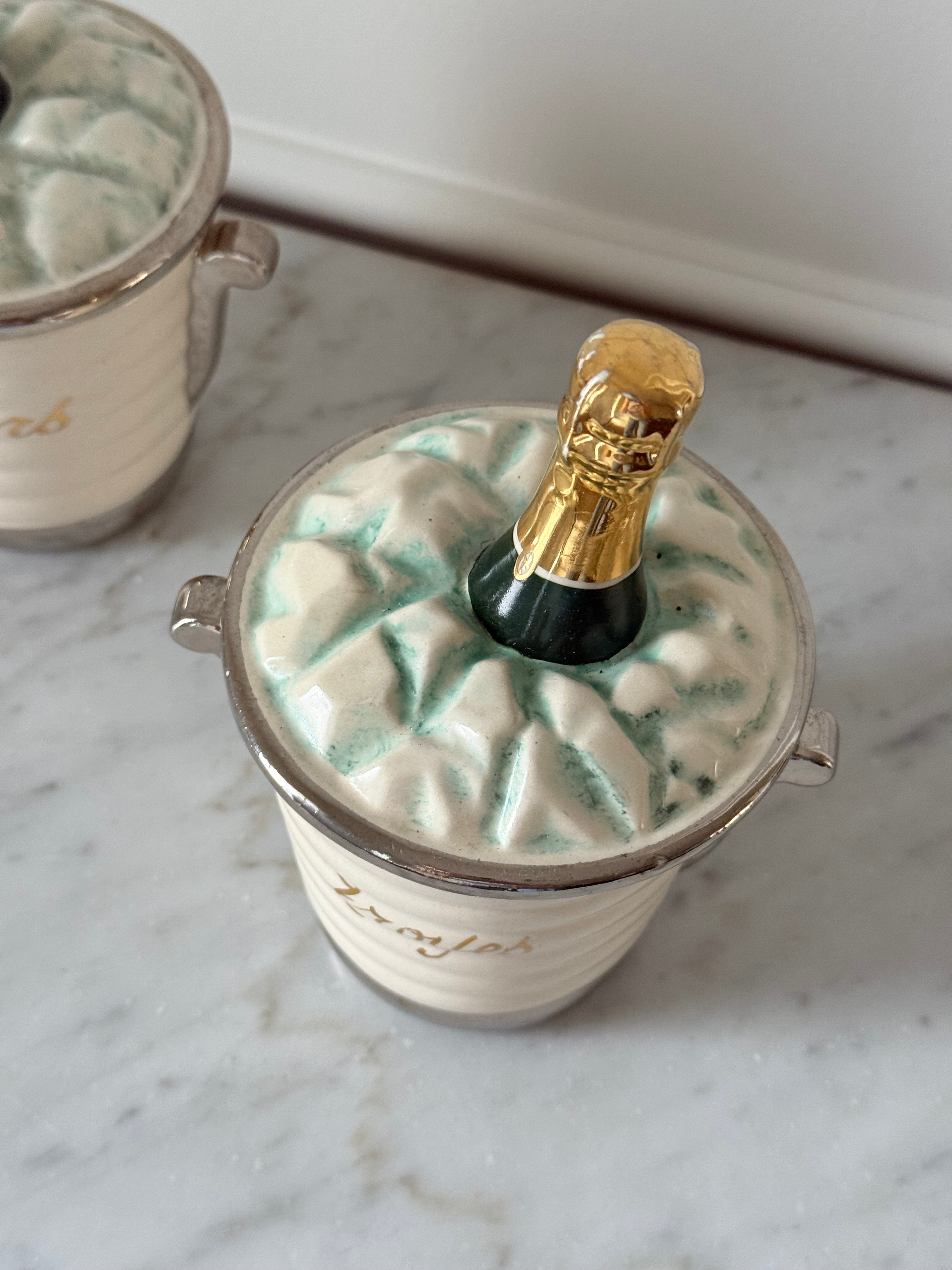 rare 1950s French porcelain souvenir "champagne bucket" condiment jar