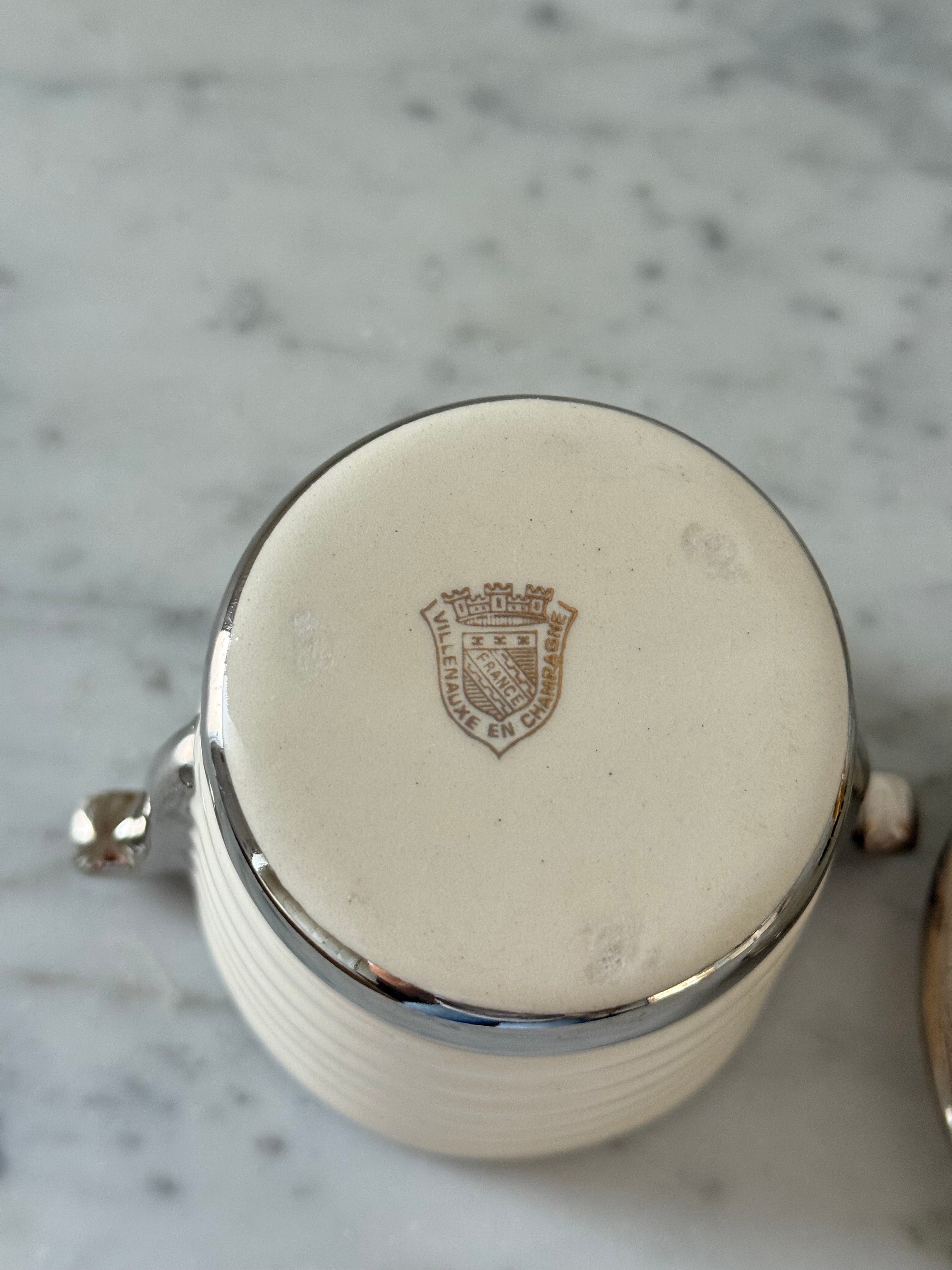 rare 1950s French porcelain souvenir "champagne bucket" condiment jar