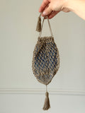 19th century French Napoleon III fine crochet cotton drawstring "aumoniere" evening bag