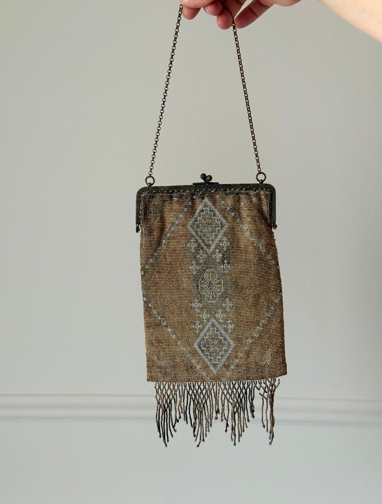 antique 1920s French art deco glass bead evening bag