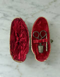 exceptionally rare 19th century French mother of pearl "necessaire de couture" sewing kit with original silk interior