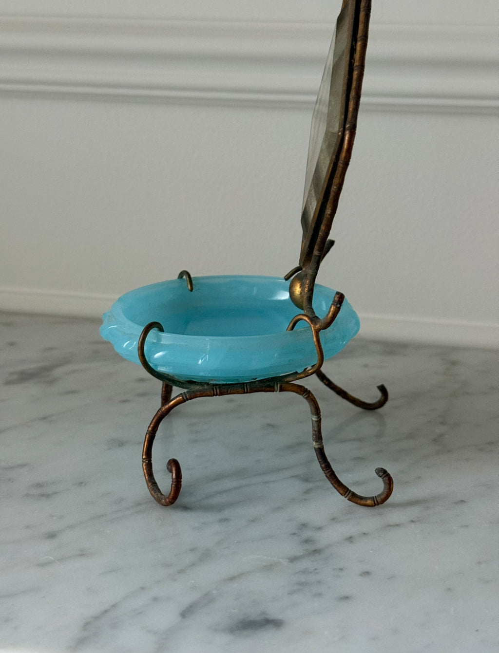 rare antique 19th century French blue opaline glass chinoiserie dressing table mirror