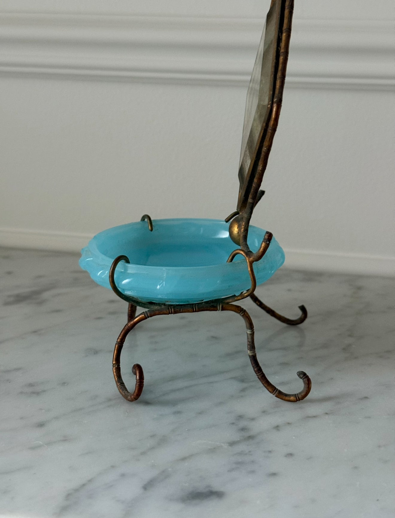 rare antique 19th century French blue opaline glass chinoiserie dressing table mirror