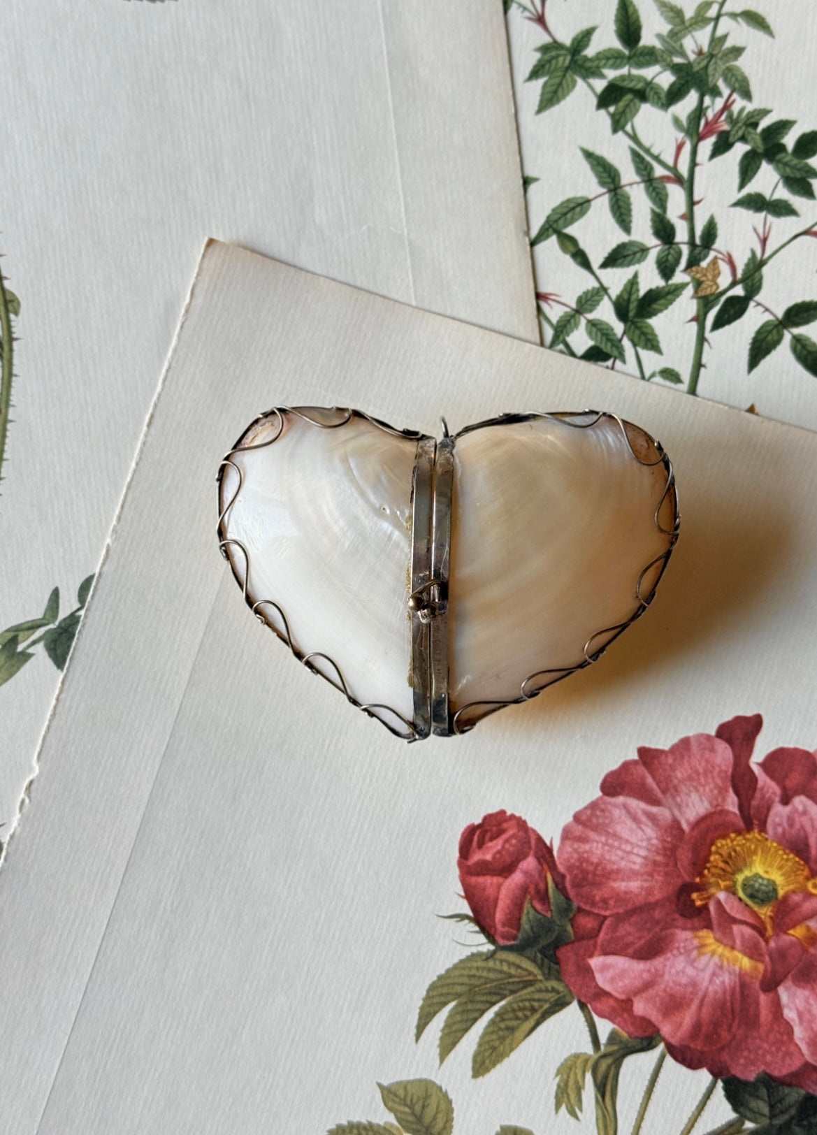 antique 19th century French mother of pearl and brass heart box