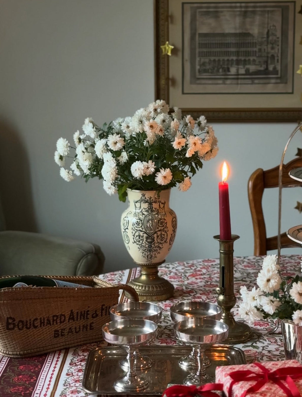 19th century French Belle Epoque neoclassical transferware and cast brass vase