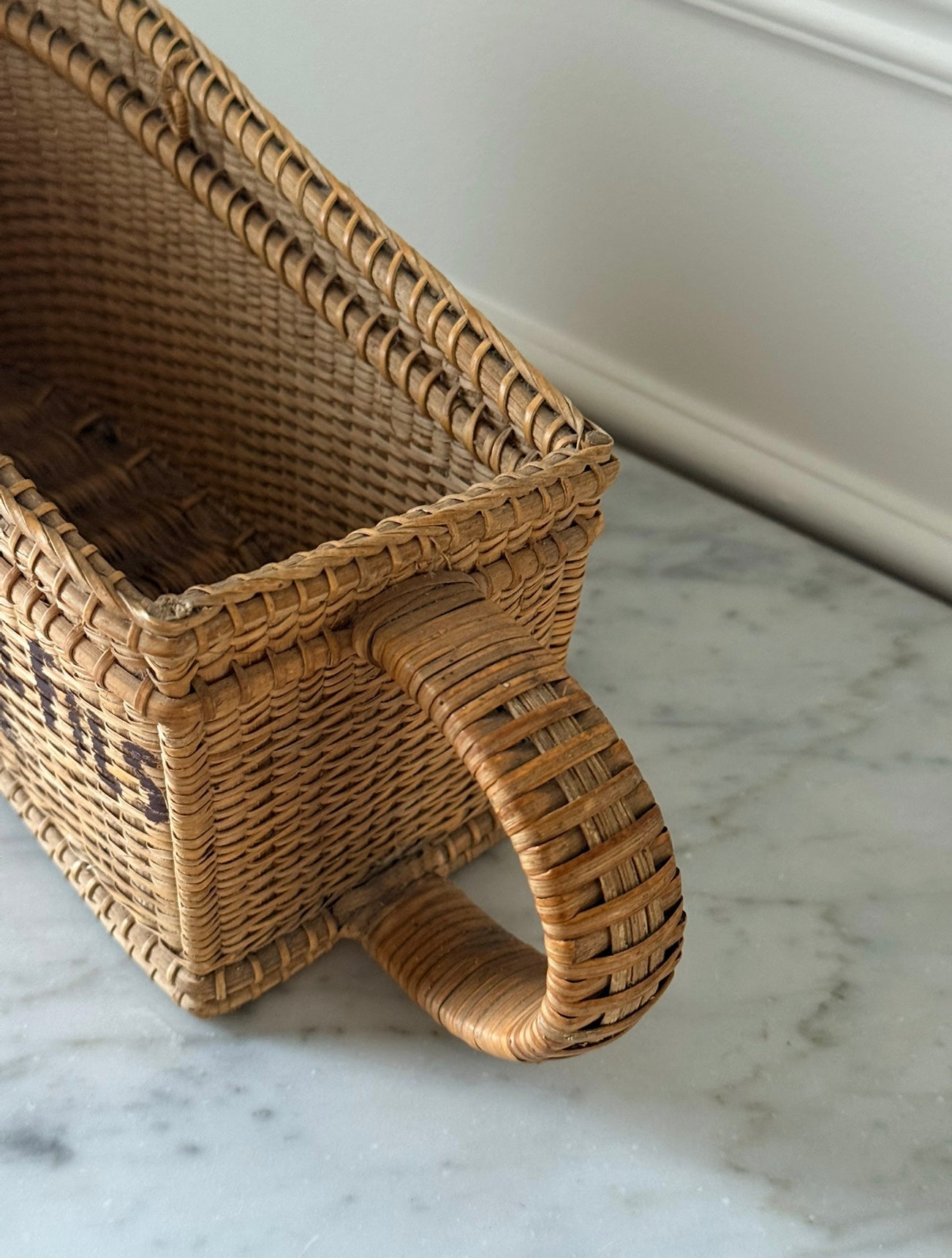 vintage French hand painted "Bouchard Aine & Fils" winery bottle basket