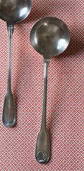 1940s French Christofle silver plate "Rubens" shell motif serving ladle