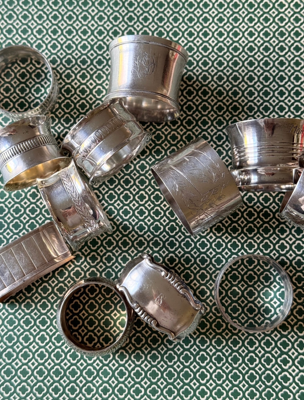 eclectic set of 6 antique French silver plate napkin rings
