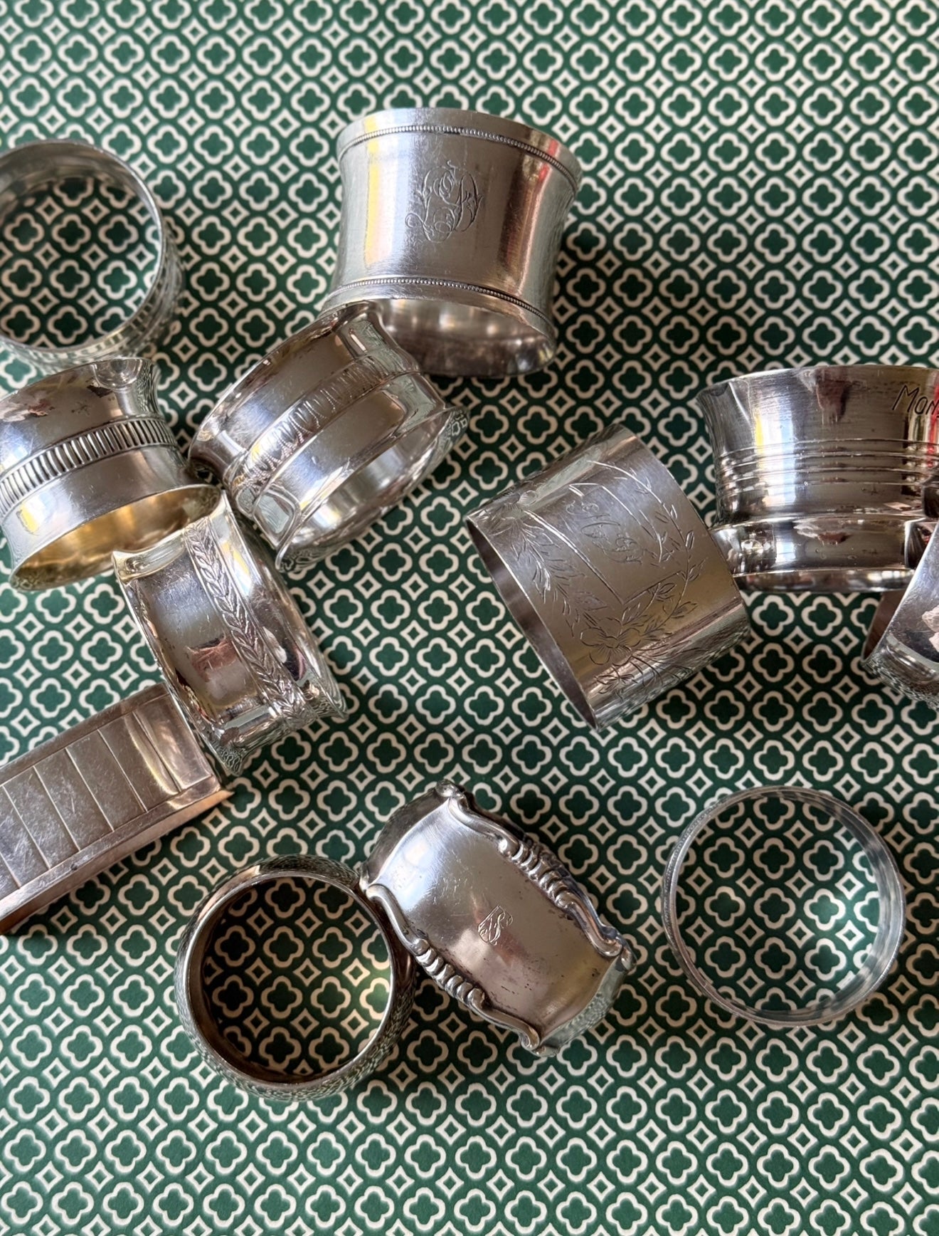 eclectic set of 6 antique French silver plate napkin rings