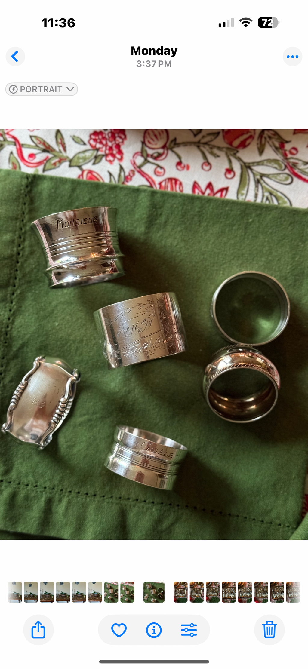 eclectic set of 6 antique French silver plate napkin rings