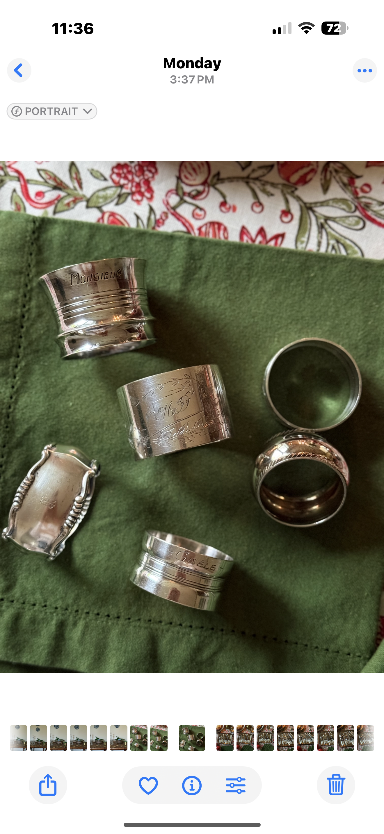 eclectic set of 6 antique French silver plate napkin rings