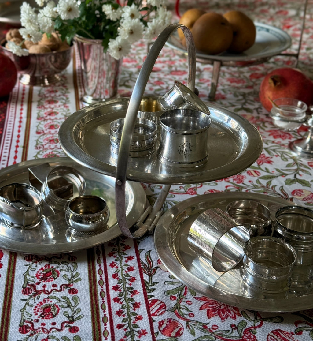 eclectic set of 6 antique French silver plate napkin rings