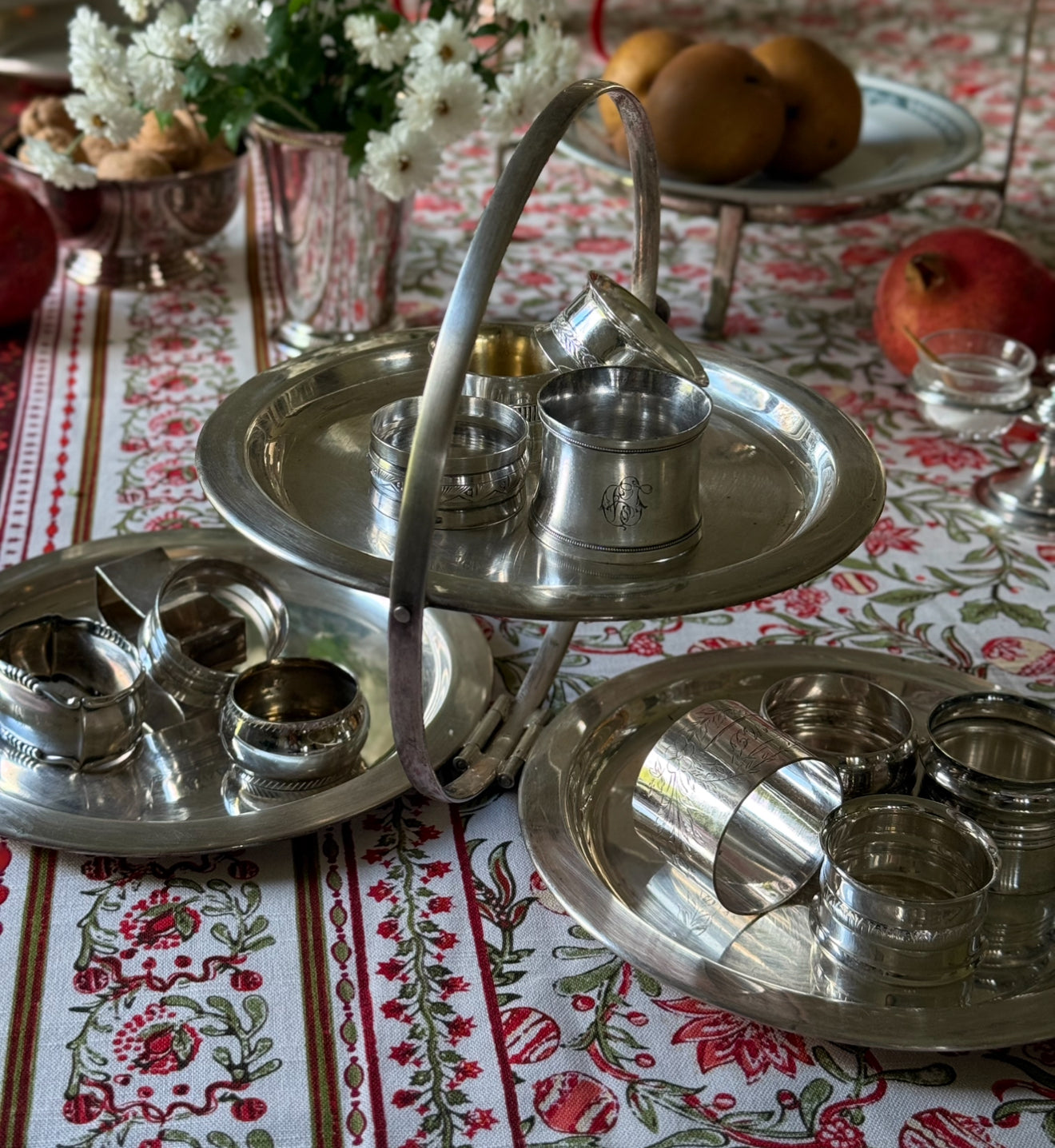 eclectic set of 6 antique French silver plate napkin rings