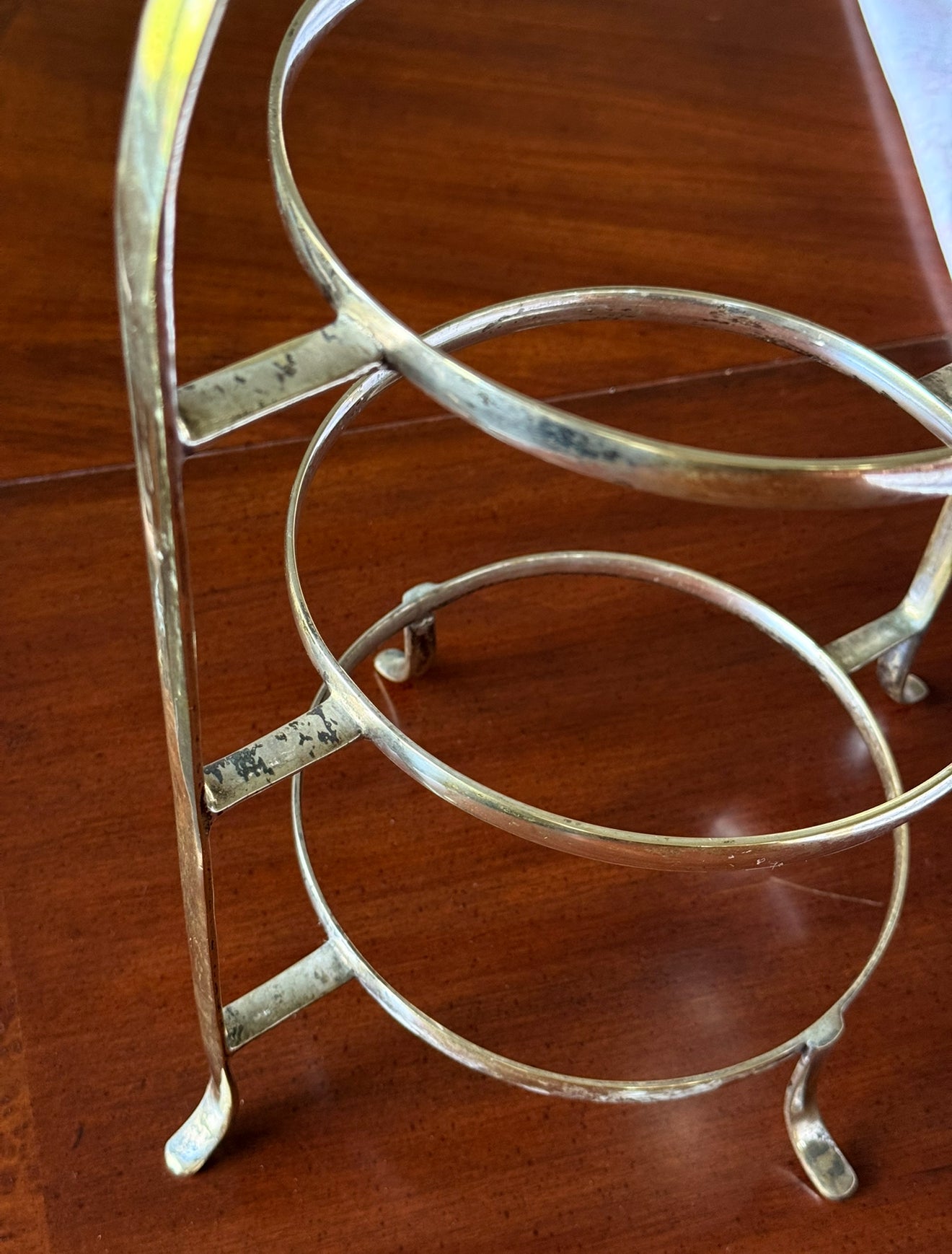 rare vintage English three tier silver plate dessert stand with three French transferware plates