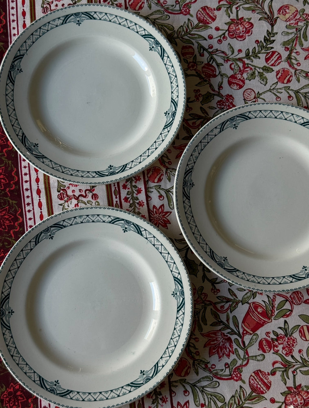 rare vintage English three tier silver plate dessert stand with three French transferware plates
