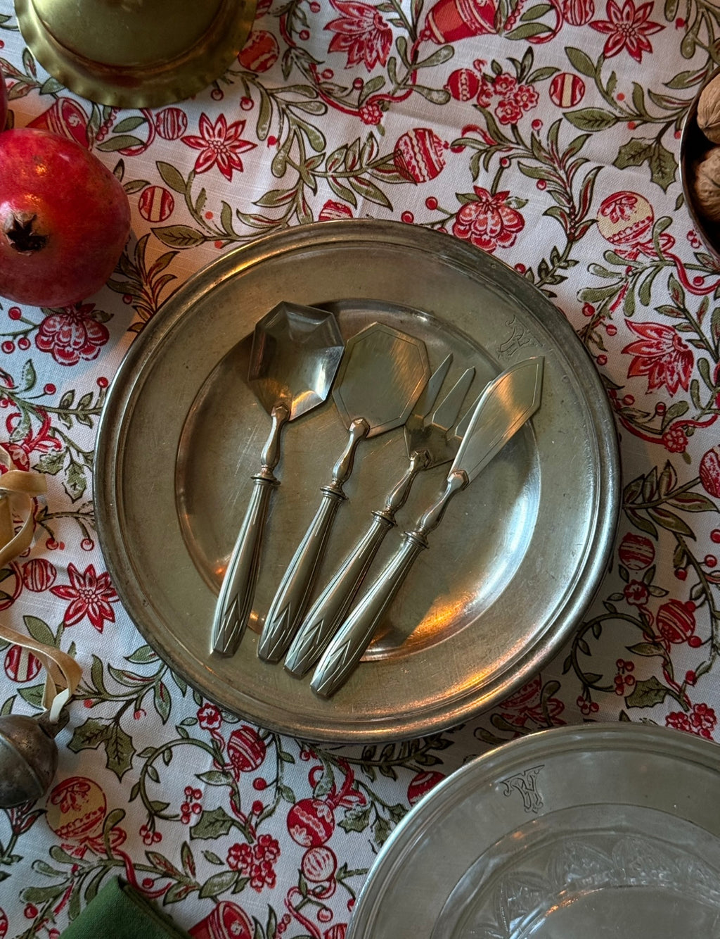 1930s French silver plate art deco fruit & dessert boxed serving set