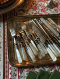 turn of the century English mother of pearl and silver plate fruit & dessert set, complete set of 12