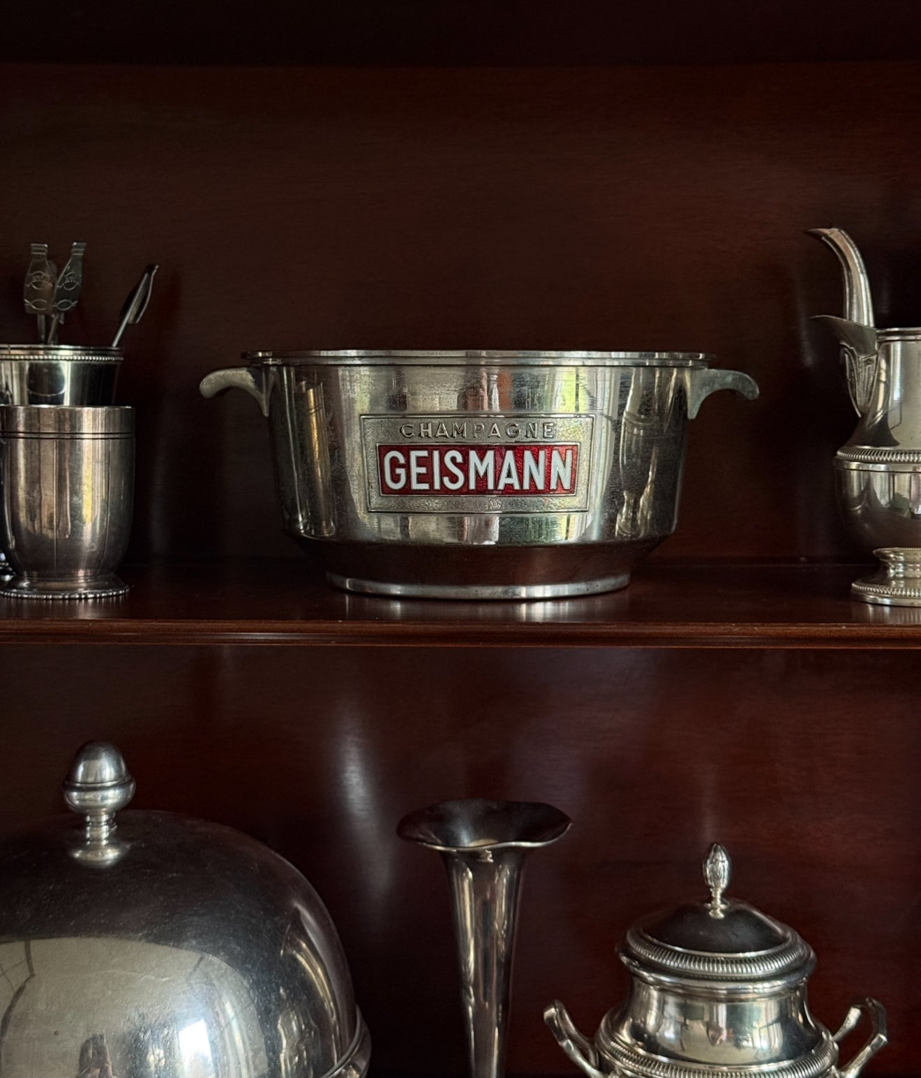 rare 1930s French Geismann chrome and enamel ice bucket