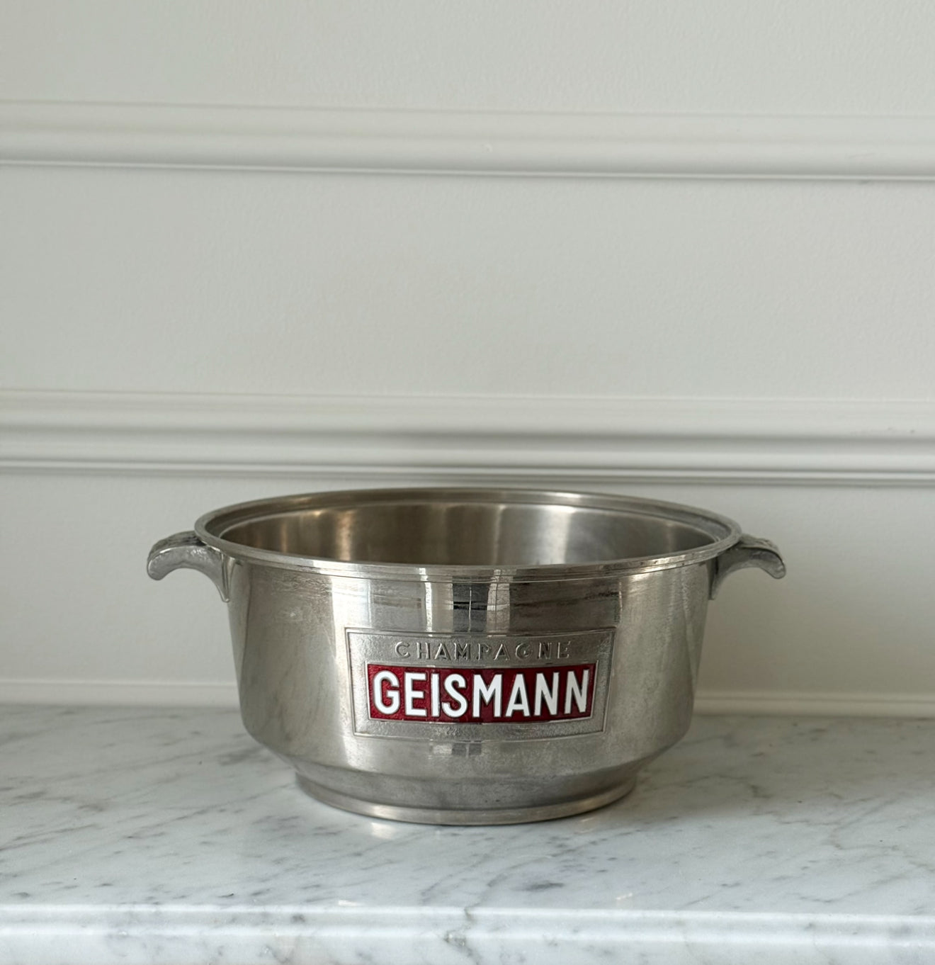 rare 1930s French Geismann chrome and enamel ice bucket
