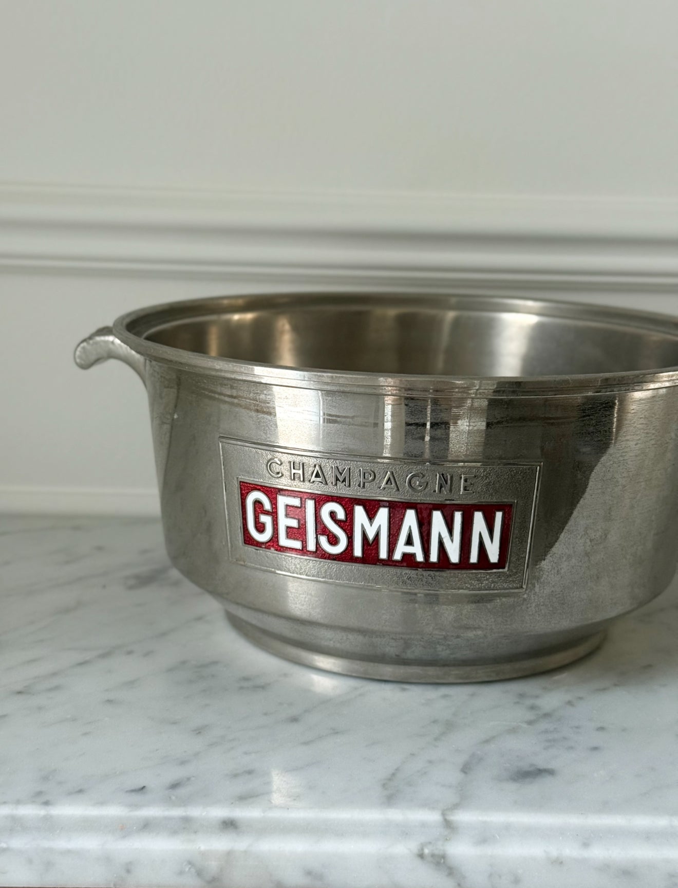 rare 1930s French Geismann chrome and enamel ice bucket