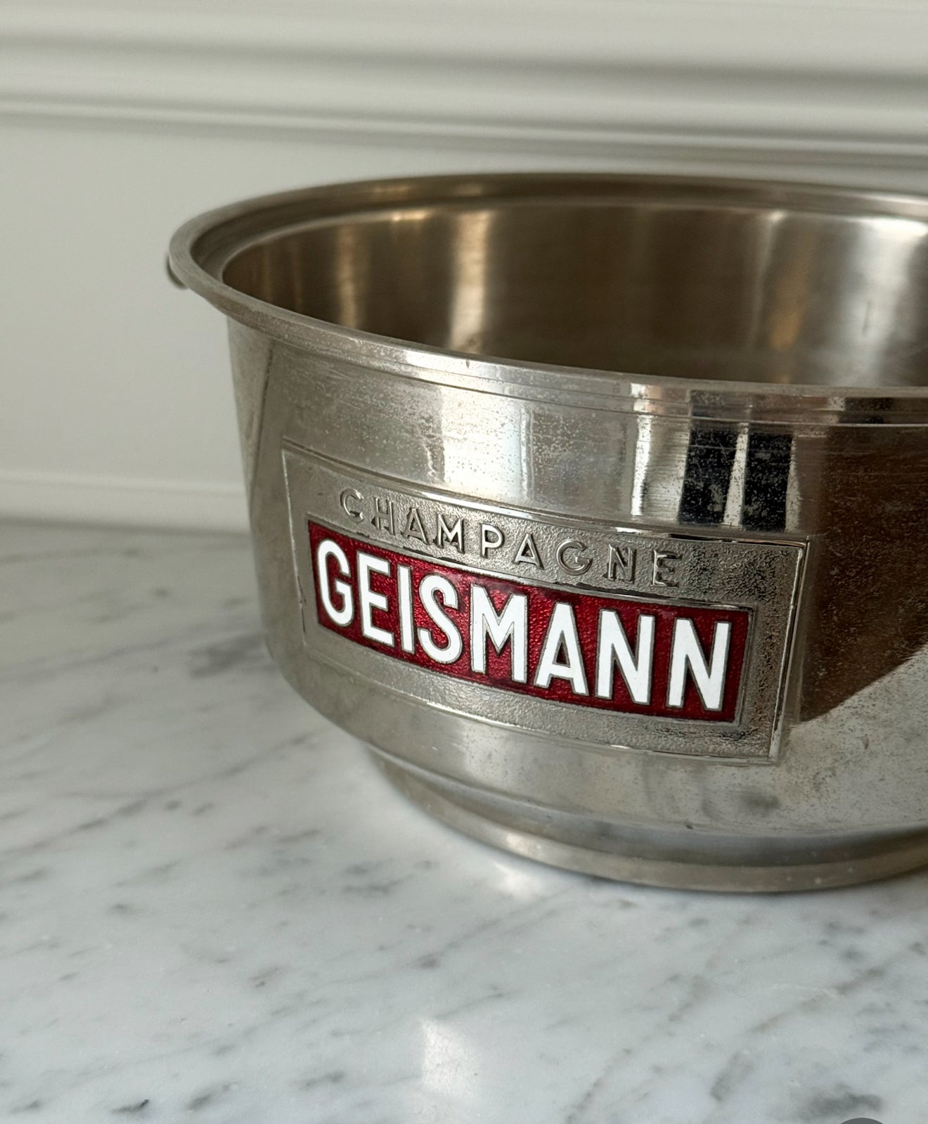 rare 1930s French Geismann chrome and enamel ice bucket