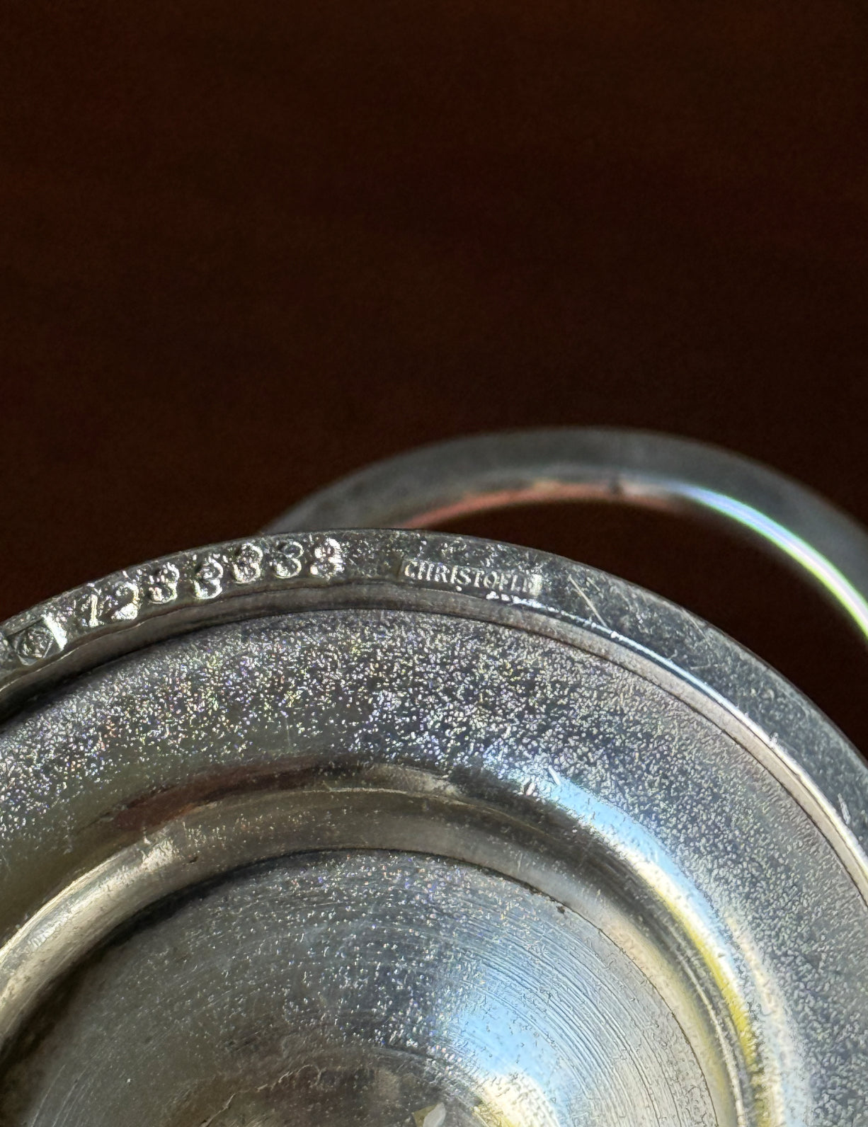 turn of the century Christofle silverplate double salt cellar with cut-glass inserts and bone salt spoon