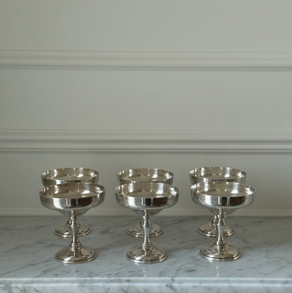 Vintage french silver champagne coupes, set of 6