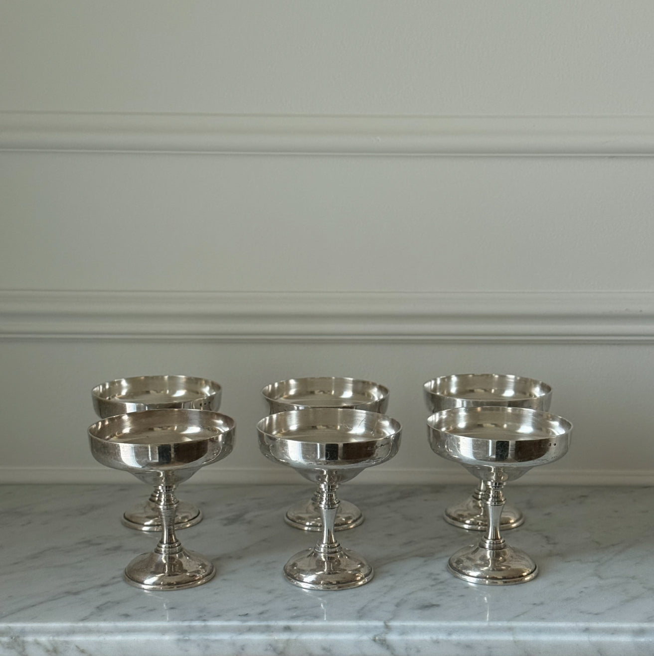 Vintage french silver champagne coupes, set of 6