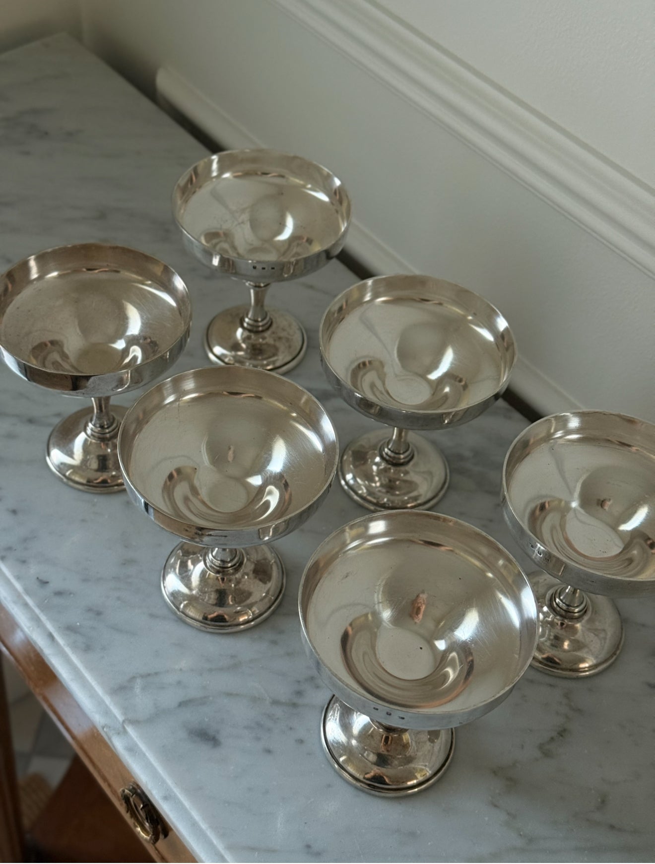 Vintage french silver champagne coupes, set of 6