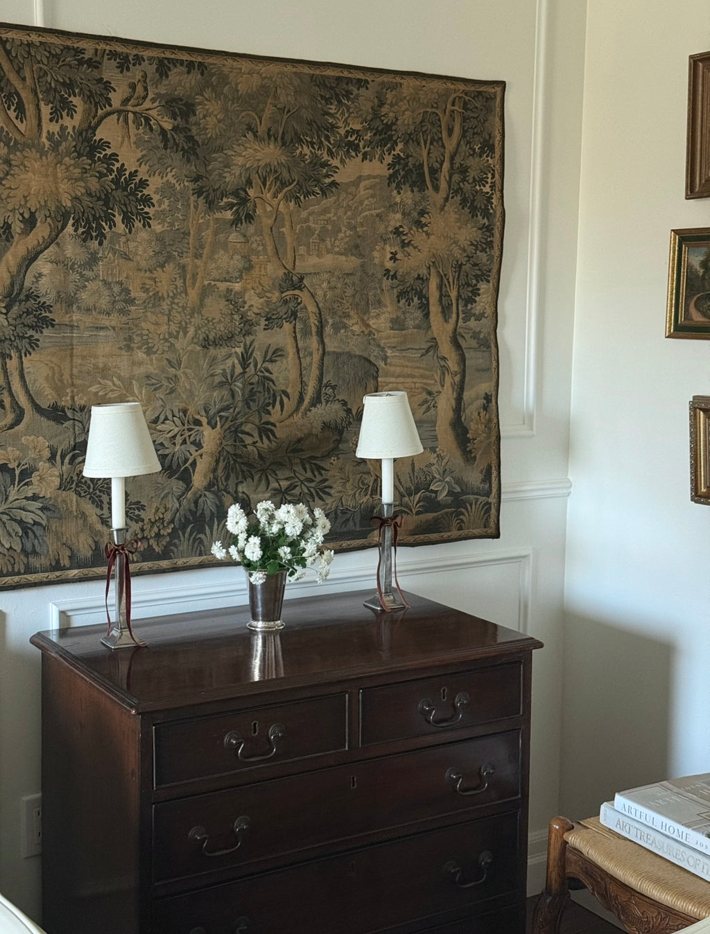 19th century French verdure tapestry panel, Aubusson style pastoral scene