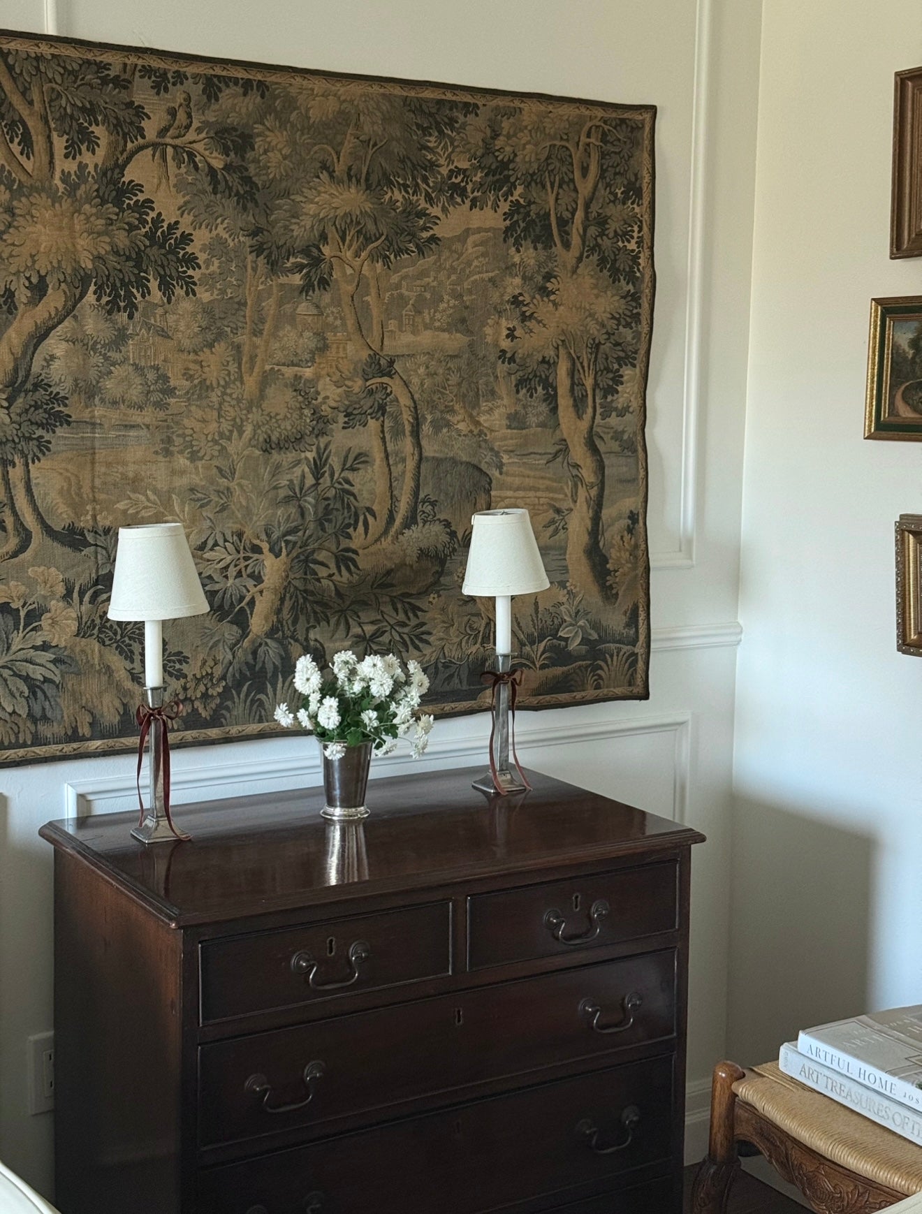 19th century French verdure tapestry panel, Aubusson style pastoral scene