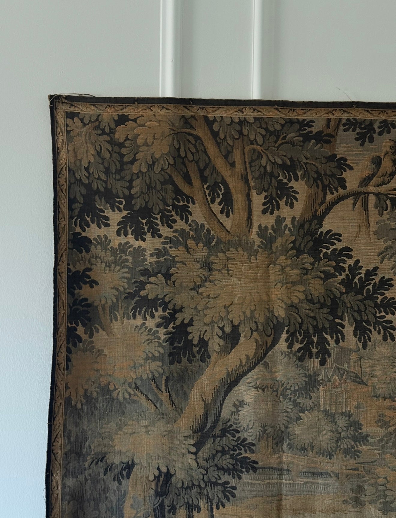 19th century French verdure tapestry panel, Aubusson style pastoral scene