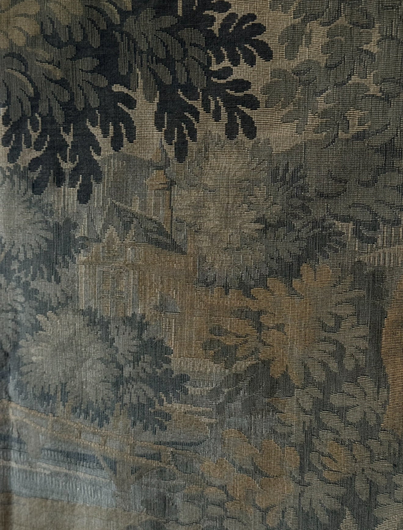 19th century French verdure tapestry panel, Aubusson style pastoral scene