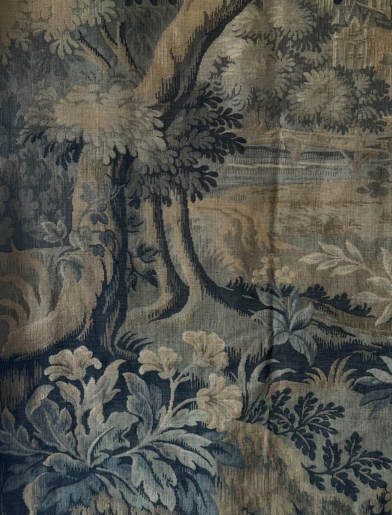 19th century French verdure tapestry panel, Aubusson style pastoral scene