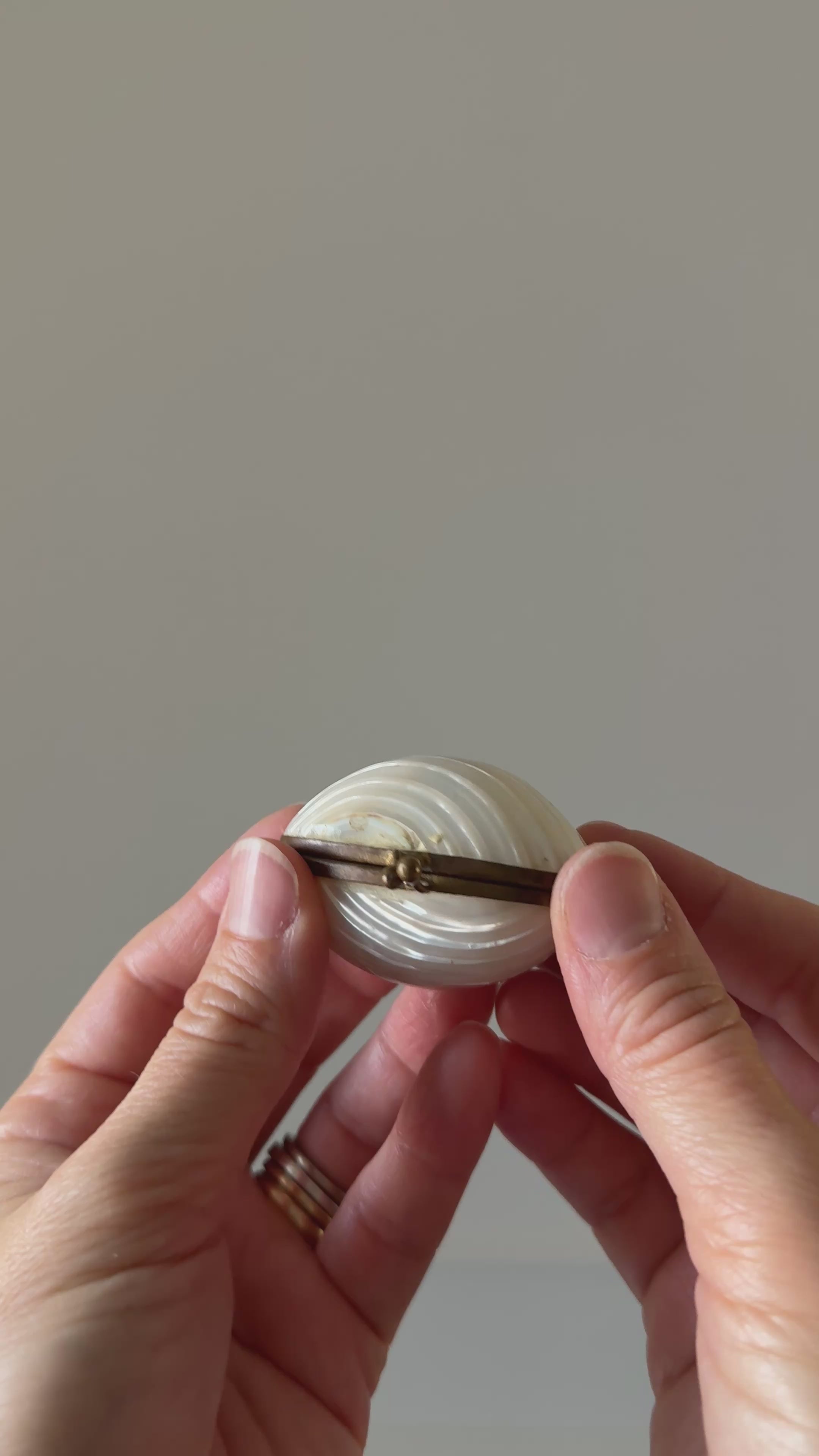 antique 19th century french mother-of-pearl & brass oval pill box