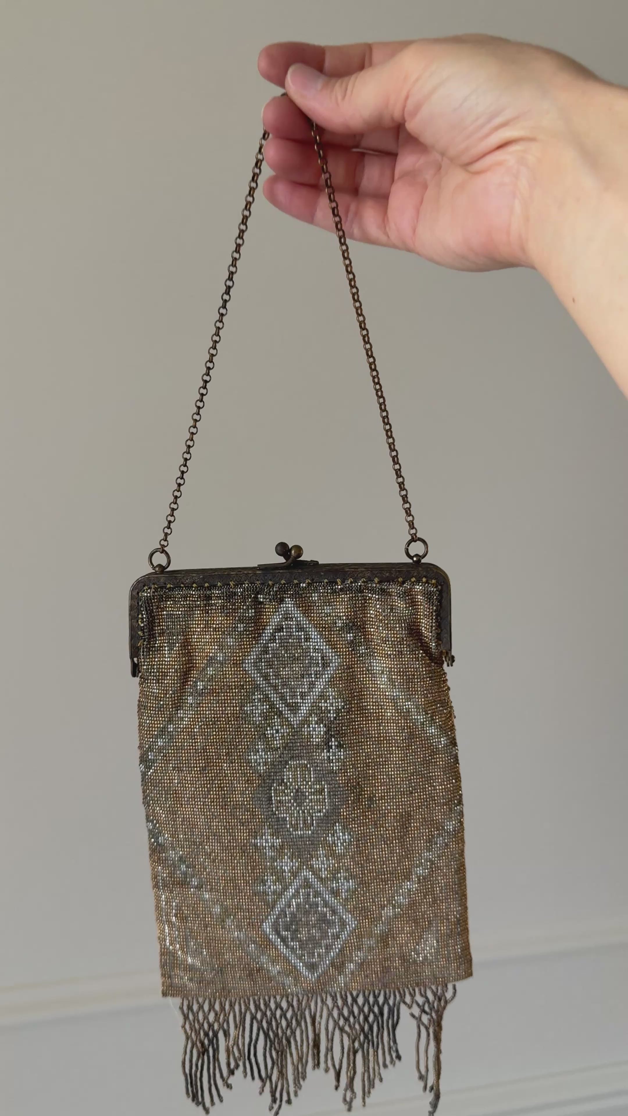 antique 1920s French art deco glass bead evening bag