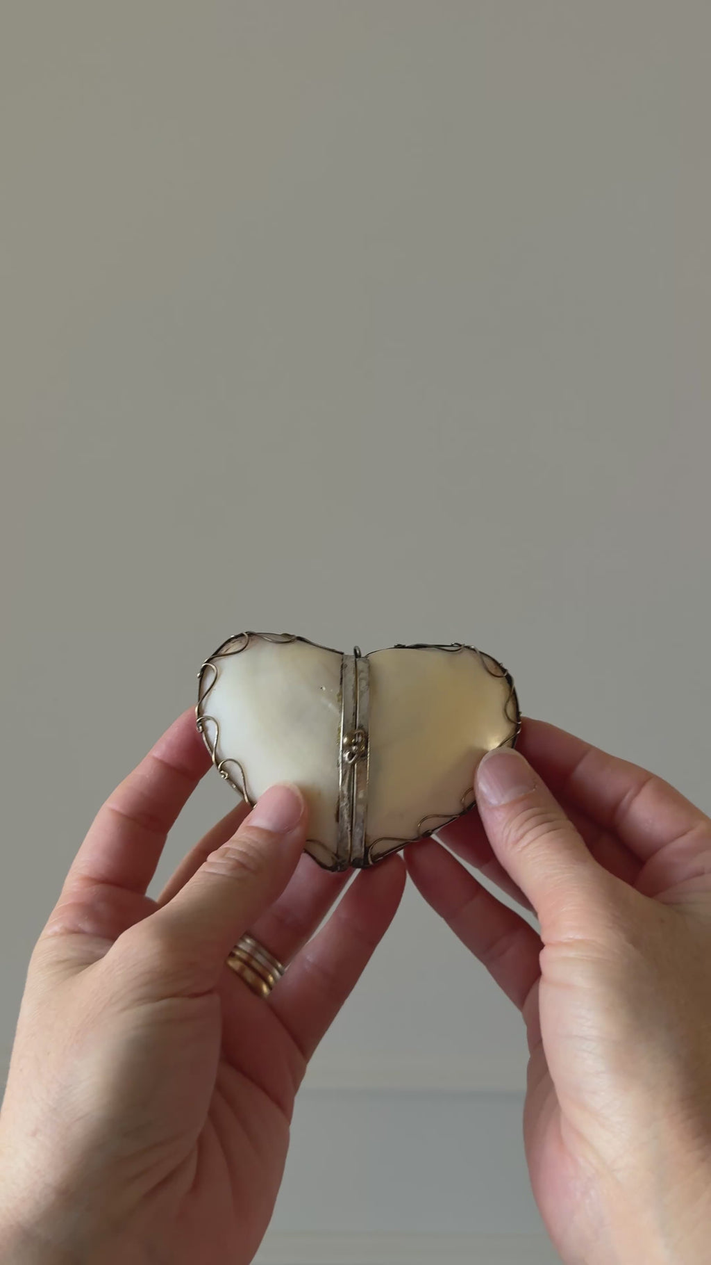 antique 19th century French mother of pearl and brass heart box