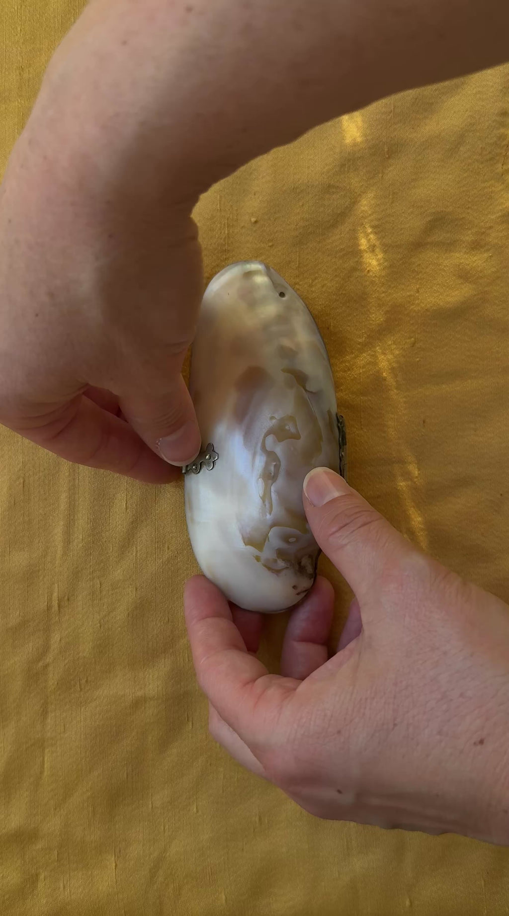 exceptionally rare 19th century French mother of pearl "necessaire de couture" sewing kit with original silk interior