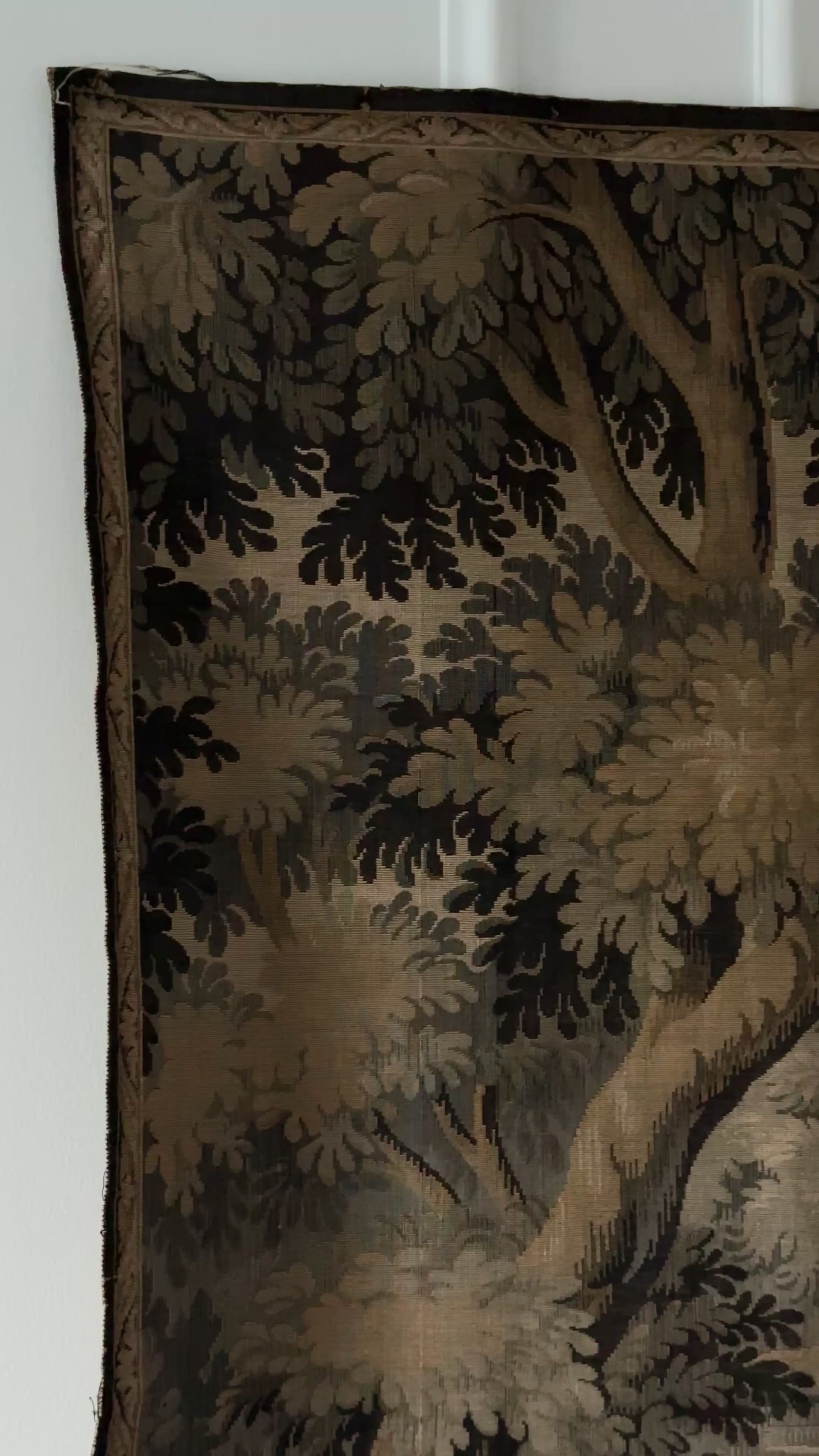 19th century French verdure tapestry panel, Aubusson style pastoral scene